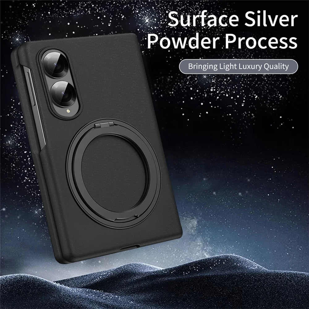 For Samsung Galaxy Z Fold8 Magnetic Case Ring Kickstand Hard PC Cover with Tempered Glass Screen Film - Black - 2