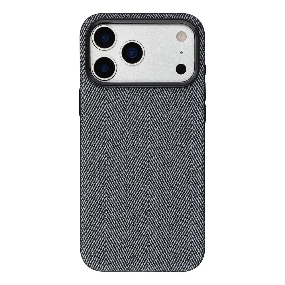 X-LEVEL For iPhone 17 Pro Case Herringbone Pattern Leather + PC + TPU Phone Back Cover - Black - 2