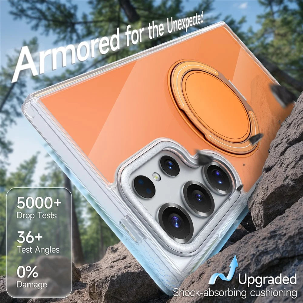 For Samsung Galaxy S24 Ultra Case Rotating Ring Holder Kickstand TPU + Acrylic Shockproof Phone Cover - Orange - 3