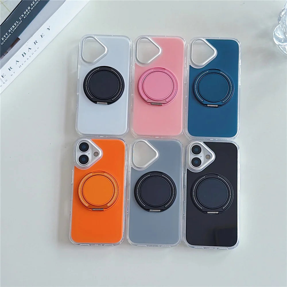 For iPhone 17 Case Rotating Ring Holder Kickstand TPU + Acrylic Shockproof Phone Cover - Pink - 7