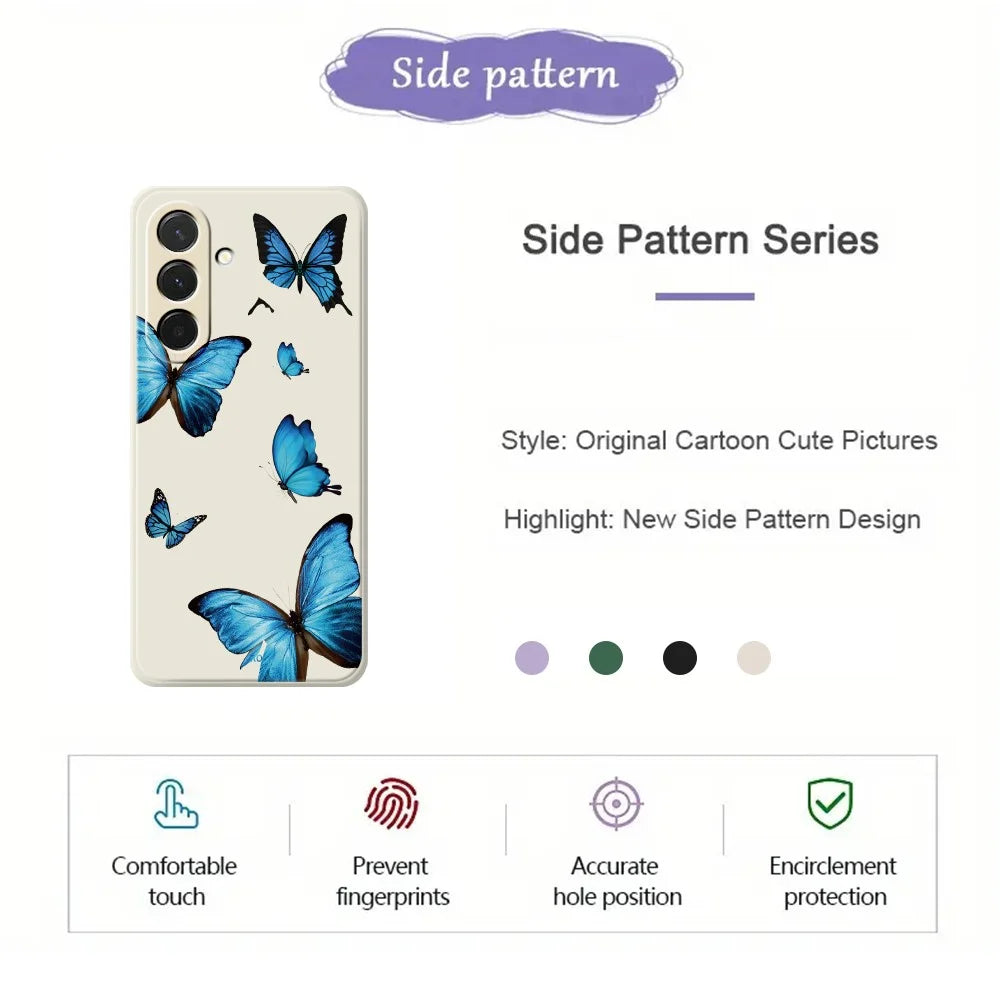 For Samsung Galaxy A57 5G Case Blue Butterflies Pattern Printing Straight Edge TPU Phone Back Cover - Beige - 2