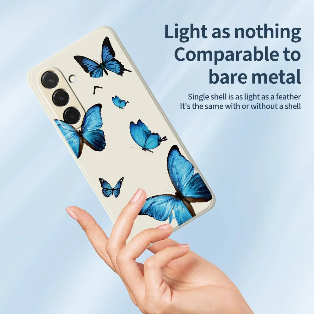For Samsung Galaxy A57 5G Case Blue Butterflies Pattern Printing Straight Edge TPU Phone Back Cover - Beige - 4