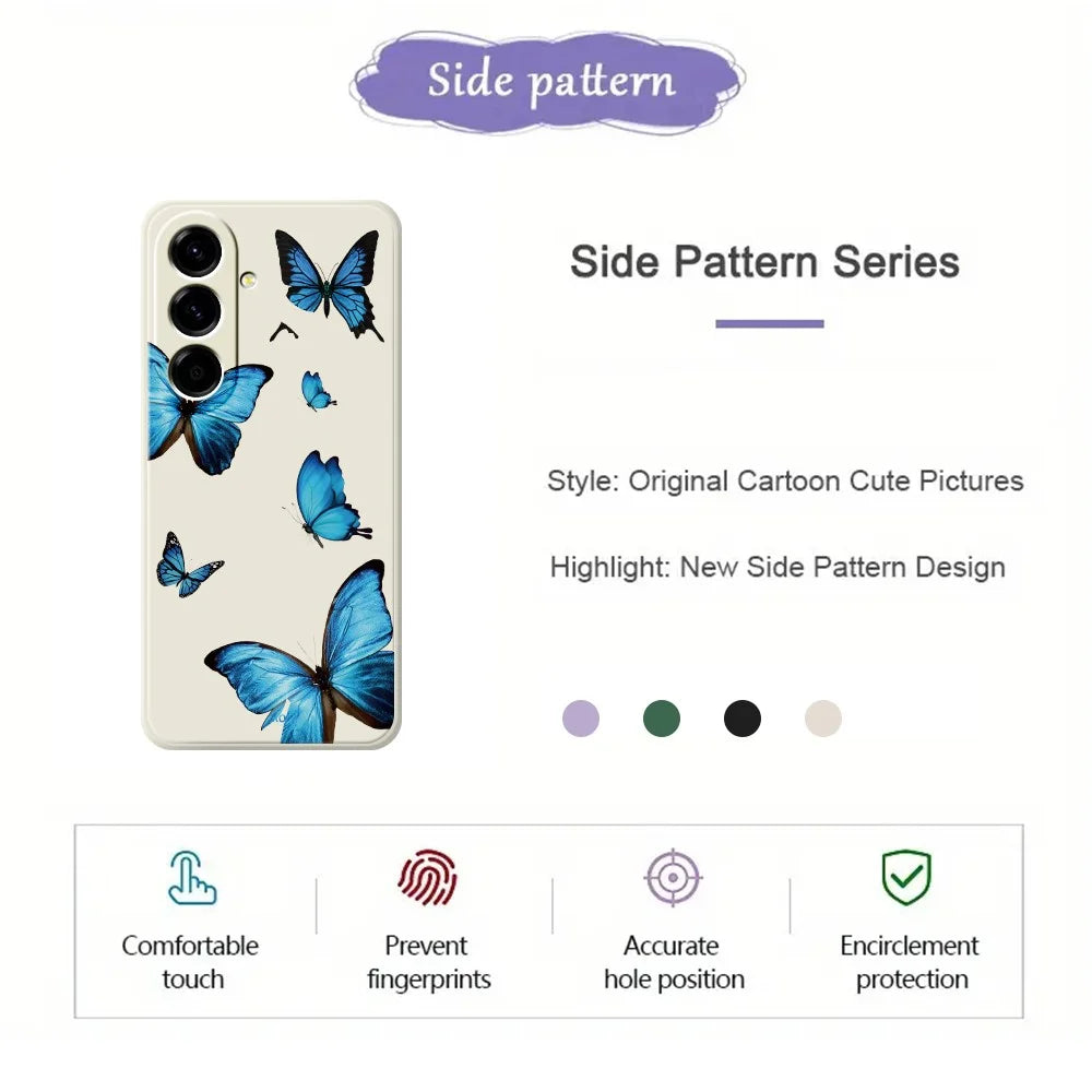 For Samsung Galaxy A27 5G Case Blue Butterflies Pattern Printing Straight Edge TPU Phone Back Cover - Beige - 2