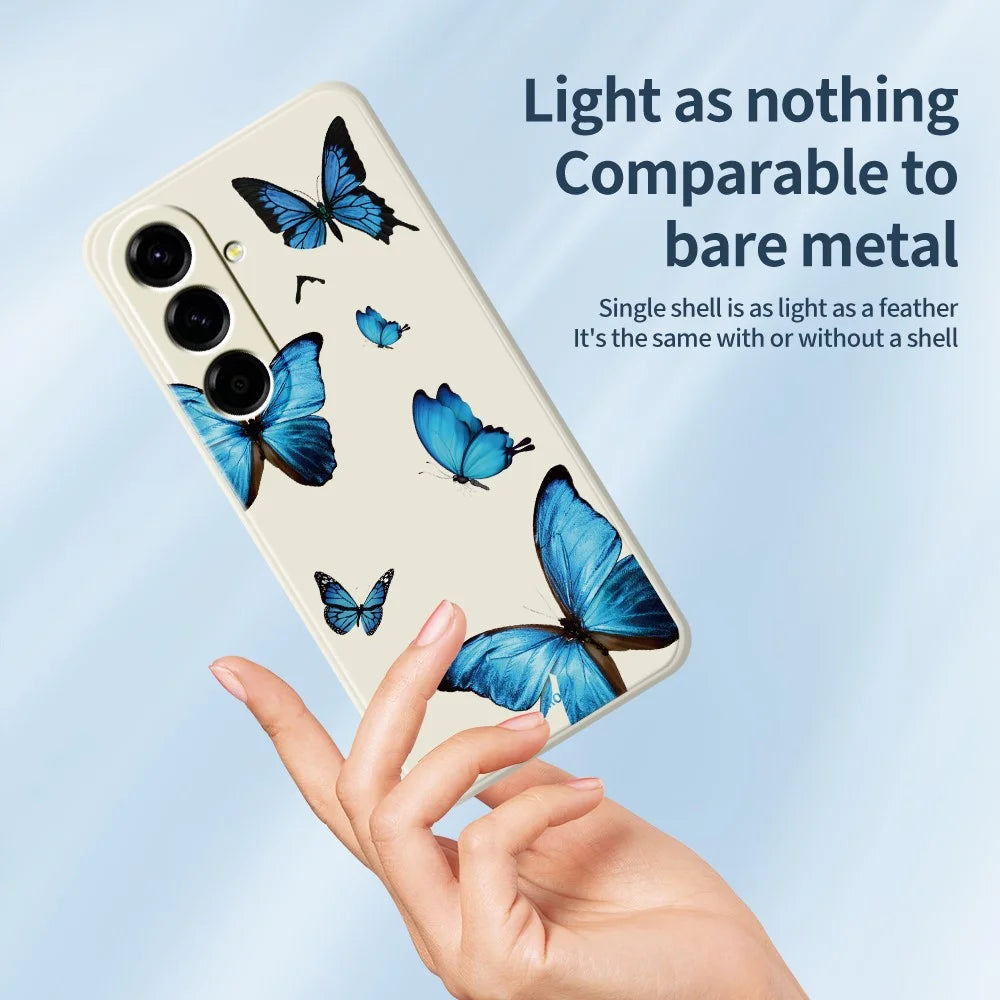 For Samsung Galaxy A27 5G Case Blue Butterflies Pattern Printing Straight Edge TPU Phone Back Cover - Beige - 4