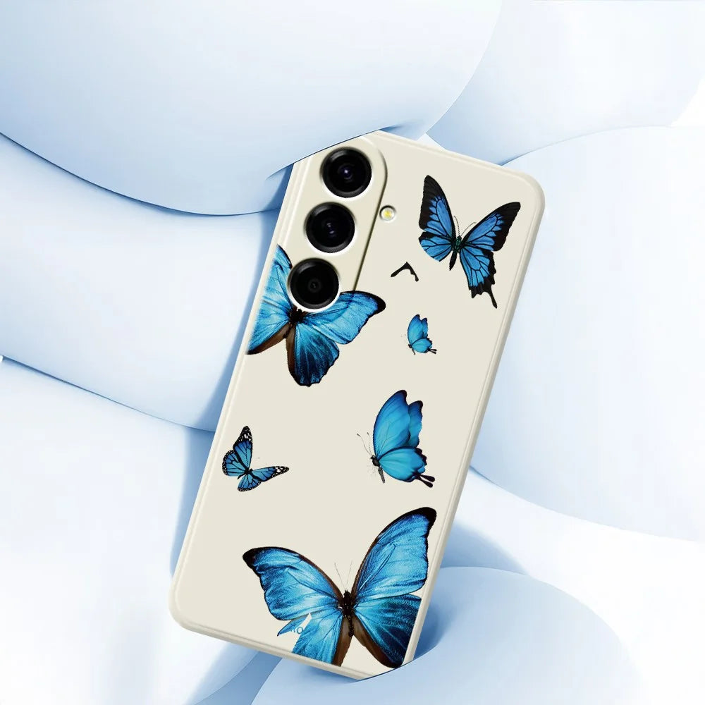 For Samsung Galaxy A27 5G Case Blue Butterflies Pattern Printing Straight Edge TPU Phone Back Cover - Beige - 5