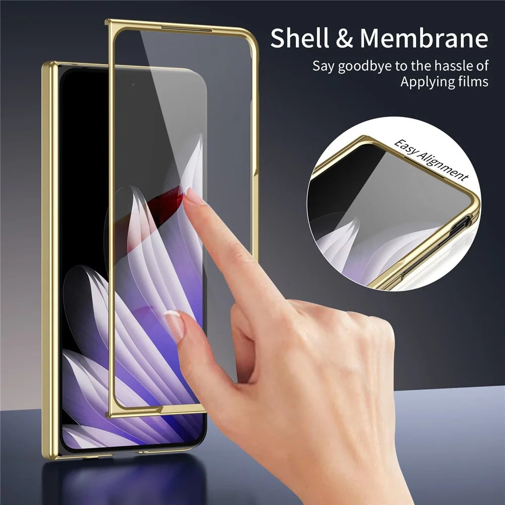 For Oppo Find N5 5G Case AG Matte Hard PC Folding Phone Cover with Tempered Glass Film - Baby Blue - 4