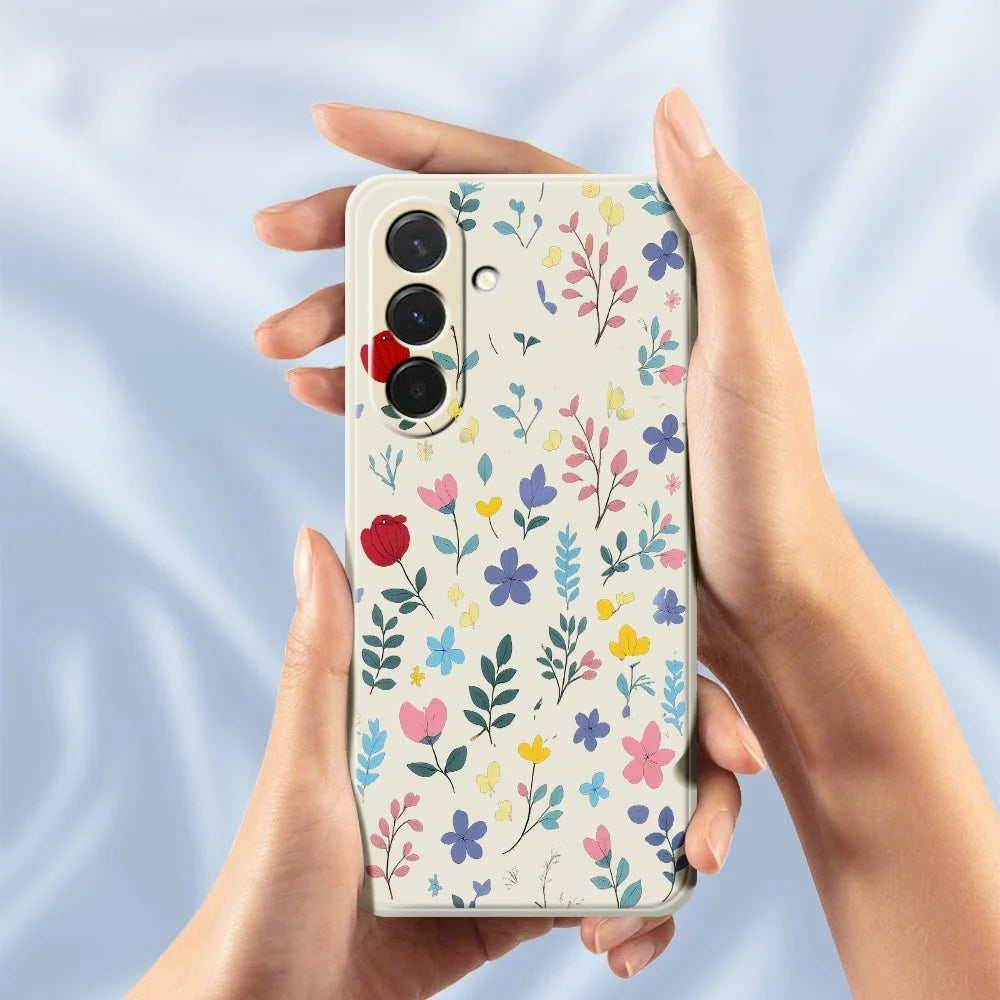 For Samsung Galaxy A57 5G Case Colorful Flower Branches Pattern Printing Straight Edge TPU Phone Back Cover - Beige - 6