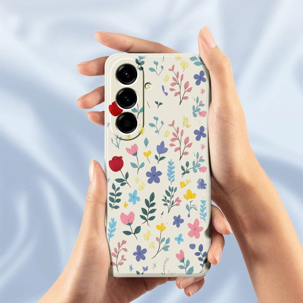 For Samsung Galaxy A27 5G Case Colorful Flower Branches Pattern Printing Straight Edge TPU Phone Back Cover - Beige - 6