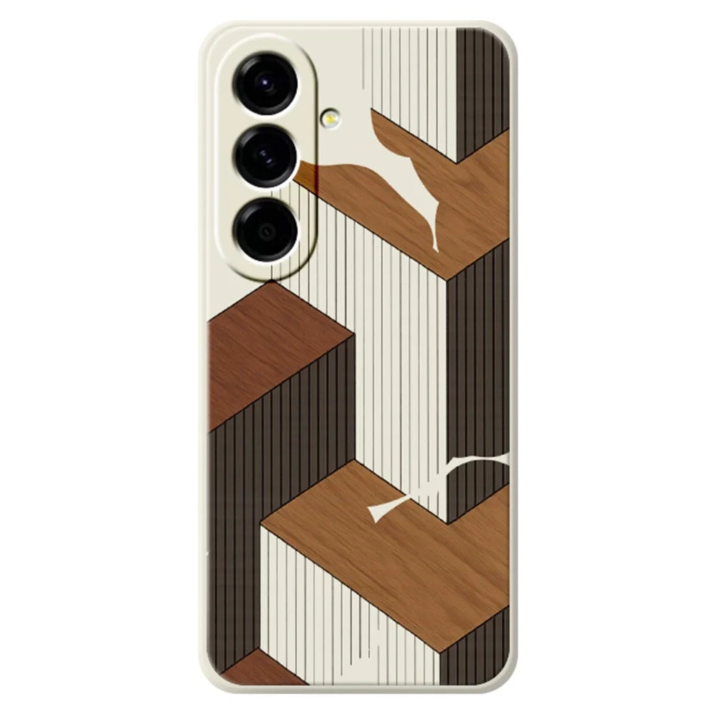 For Samsung Galaxy A27 5G Case Geometric Wood Grain Pattern Printing Straight Edge TPU Phone Back Cover - Beige - 1