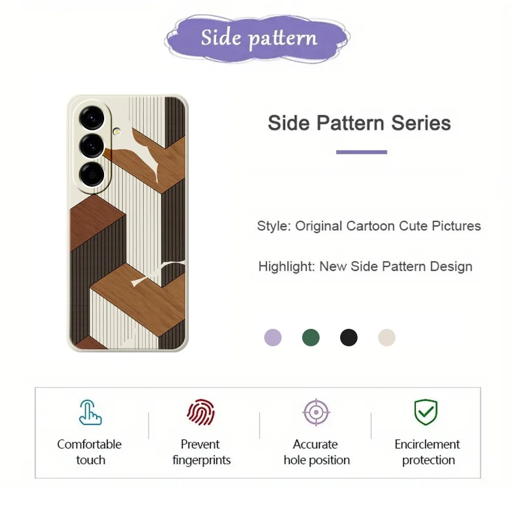 For Samsung Galaxy A27 5G Case Geometric Wood Grain Pattern Printing Straight Edge TPU Phone Back Cover - Beige - 2