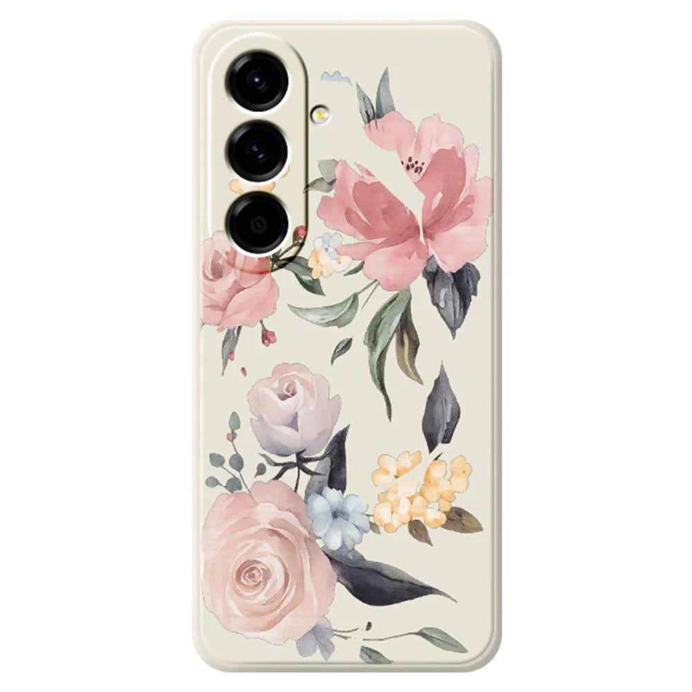 For Samsung Galaxy A27 5G Case Big Flowers Pattern Printing Straight Edge TPU Phone Back Cover - Beige - 1