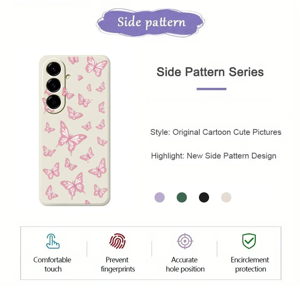 For Samsung Galaxy A27 5G Case Pink Butterflies Pattern Printing Straight Edge TPU Phone Back Cover - Beige - 2