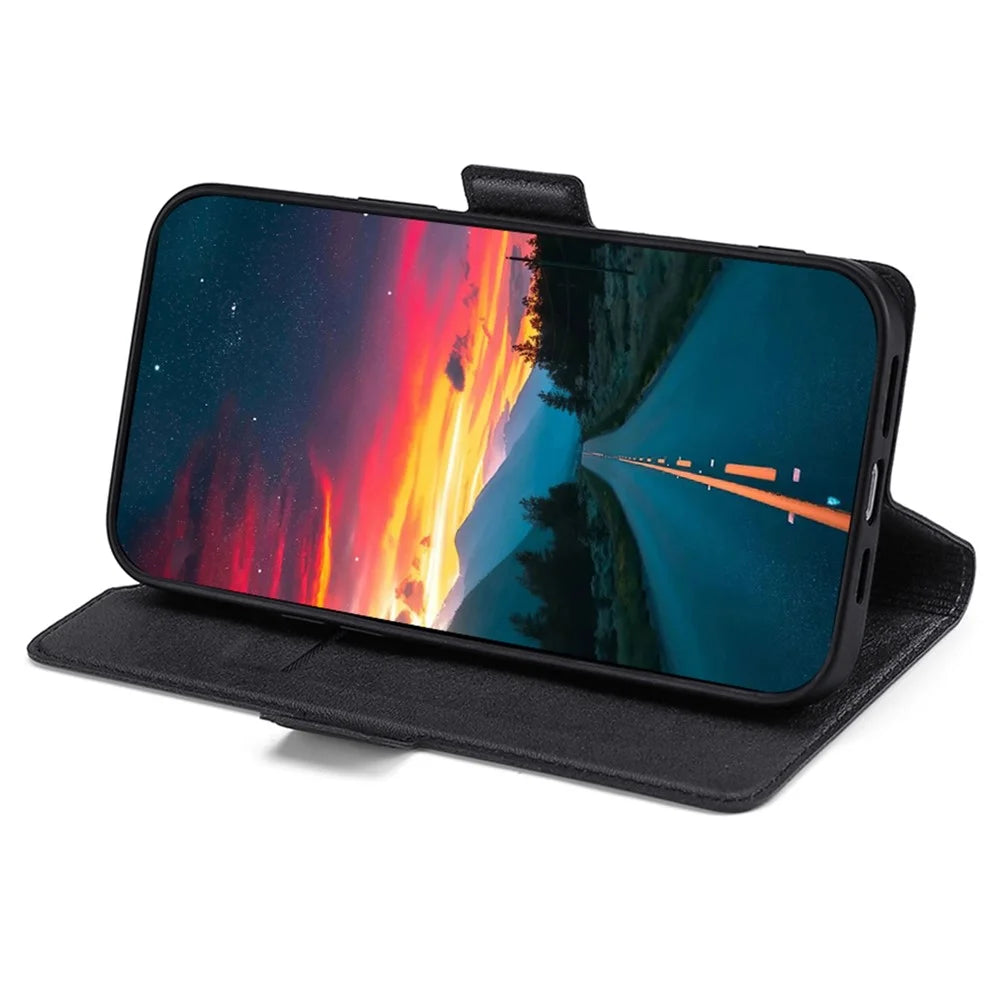 For Samsung Galaxy A04e 4G / F04 4G / M04 4G PU Leather Hands-free Stand Phone Cover Dual Magnetic Clasp Card Holder Protective Case - Black - 2