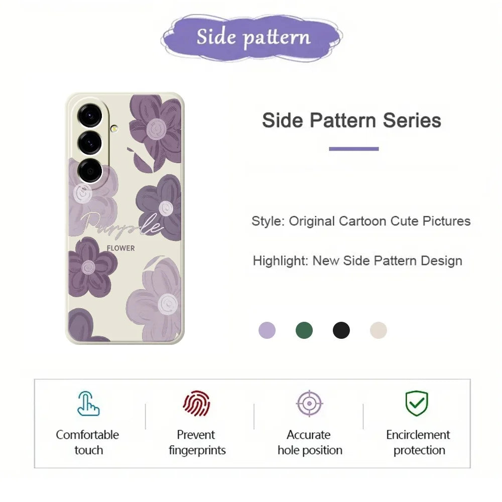 For Samsung Galaxy A27 5G Case Purple Flower Pattern Printing Straight Edge TPU Phone Back Cover - Beige - 2