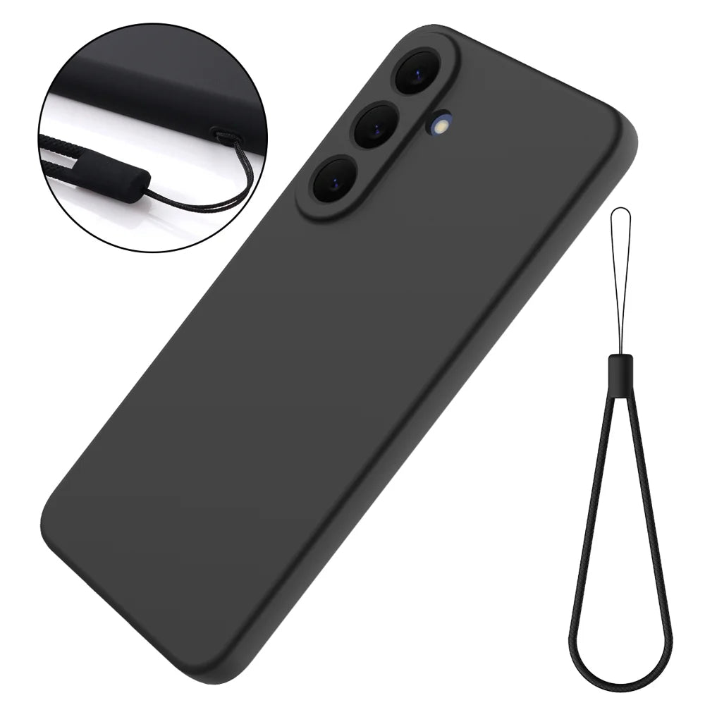 For Samsung Galaxy S26 FE Liquid Silicone Case Phone Back Cover with Hand Strap - Black - 7