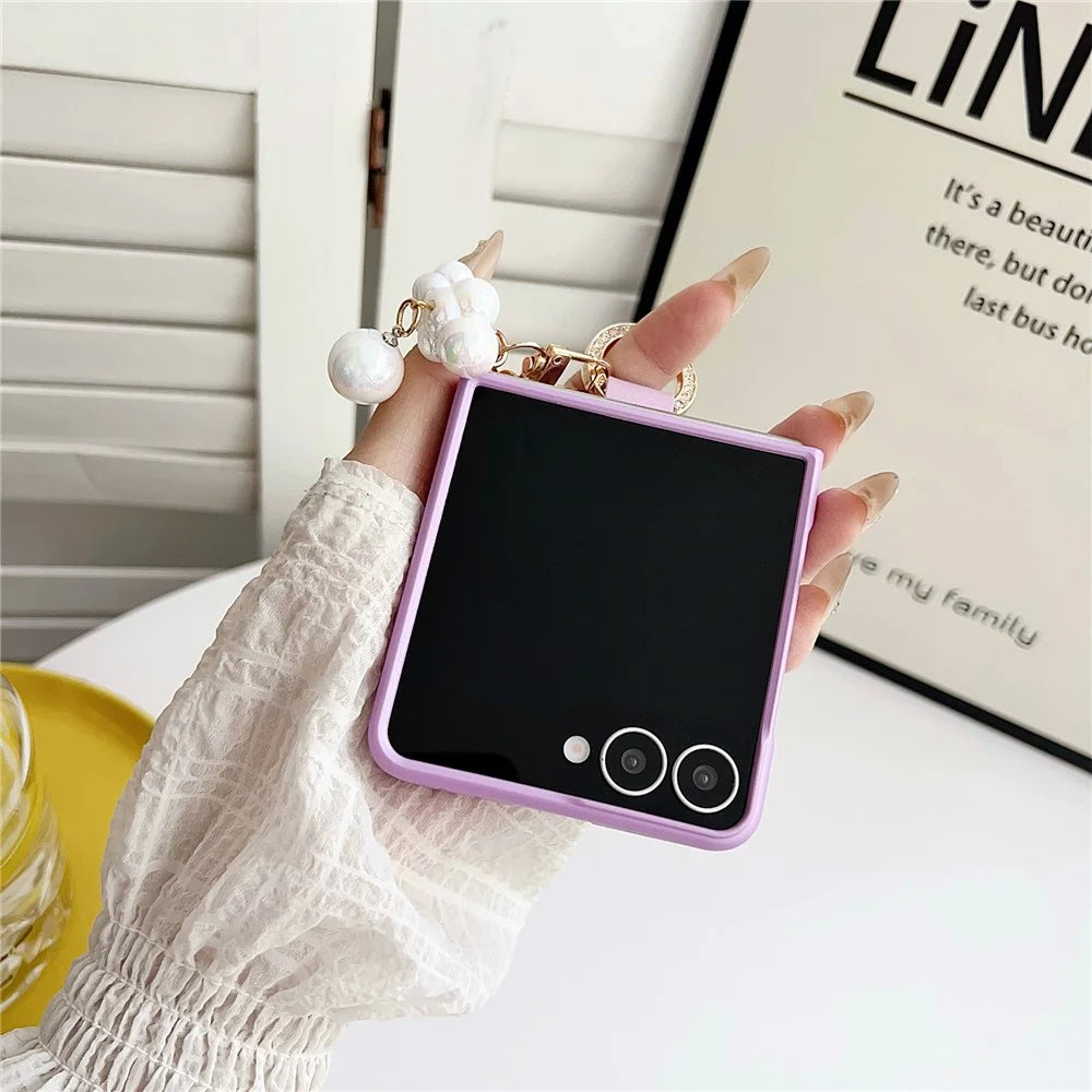 For Samsung Galaxy Z Flip8 Case Ultra Slim PC Phone Cover with Pearl Pendant - Purple - 3