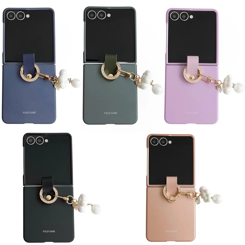 For Samsung Galaxy Z Flip8 Case Ultra Slim PC Phone Cover with Pearl Pendant - Purple - 6