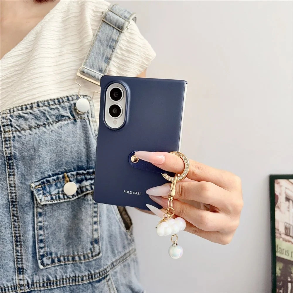 For Samsung Galaxy Z Fold8 Case Ultra Slim PC Phone Cover with Pearl Pendant - Sapphire - 2