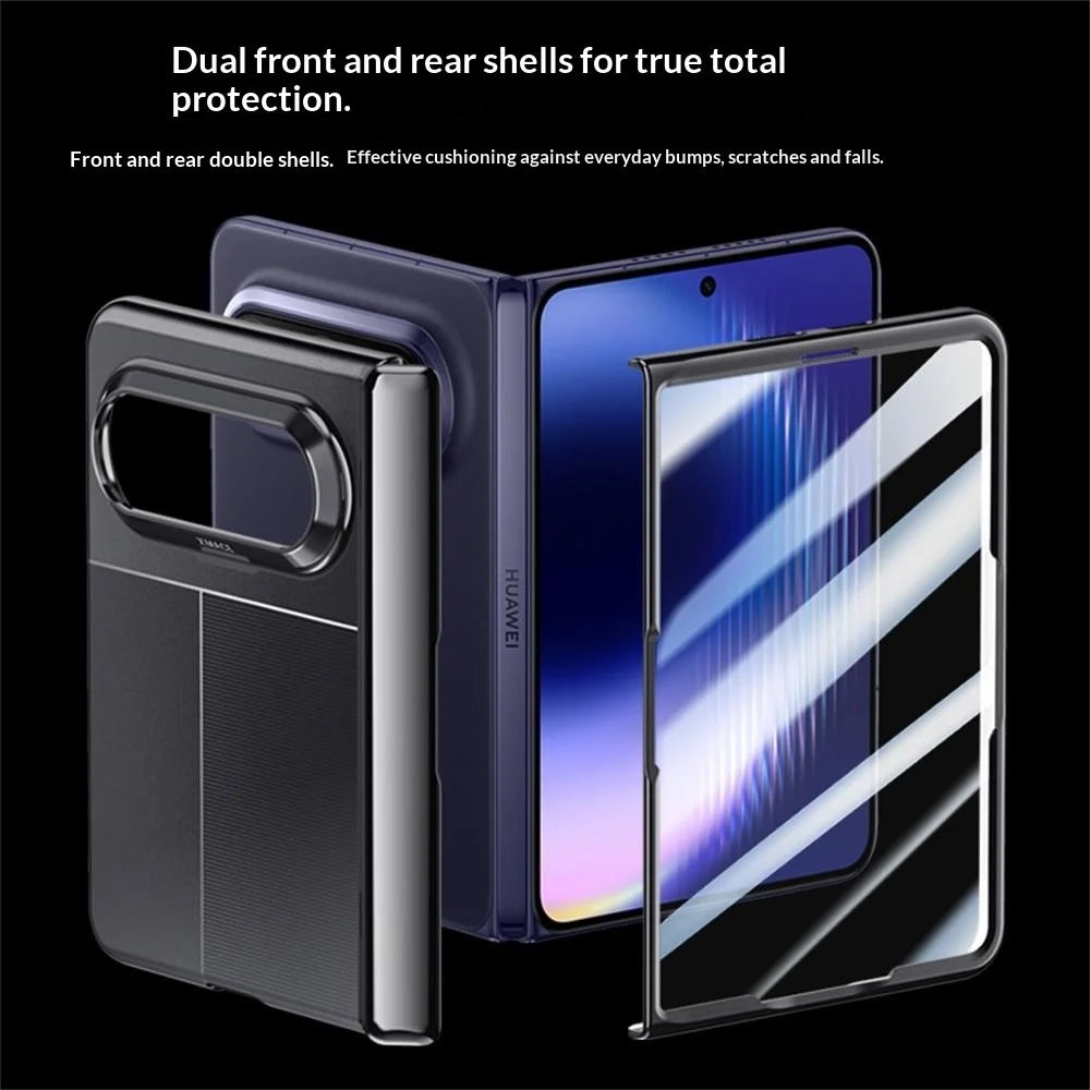 For Huawei Pura X Max Case AG Matte Hinge Protection Phone Cover with HD Clear Screen Protector - Black - 3