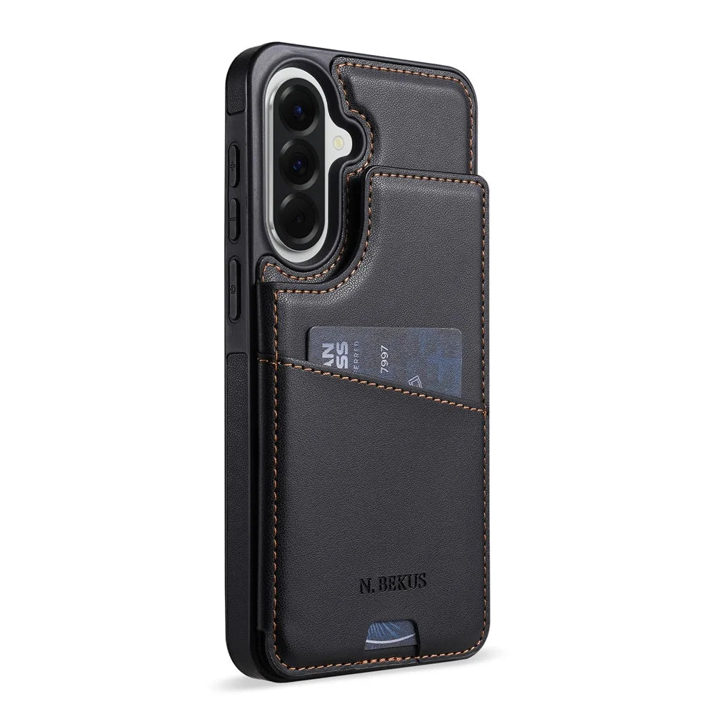 N.BEKUS P4  for Samsung Galaxy A18 5G / A18 4G / A17 5G / A17 4G / A26 5G Case Magnetic Buttons Leather + TPU Phone Cover with Card Holder Kickstand - Black - 2