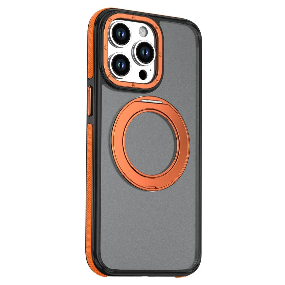 For iPhone 14 Pro Magnetic Case Double Color Rotating Ring Kickstand PC + TPU Phone Cover - Orange - 2