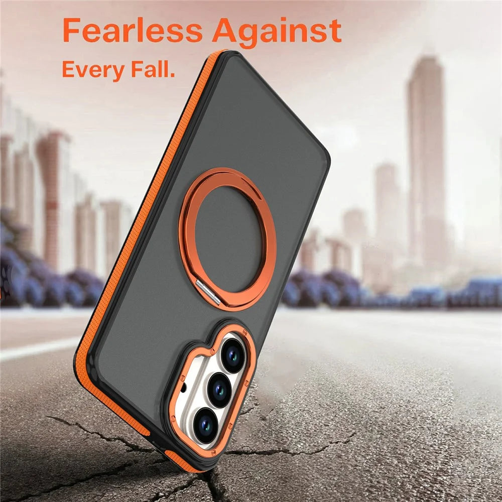 For Samsung Galaxy S24  /  S25 Magnetic Case Double Color Rotating Ring Kickstand PC + TPU Phone Cover - Orange - 7