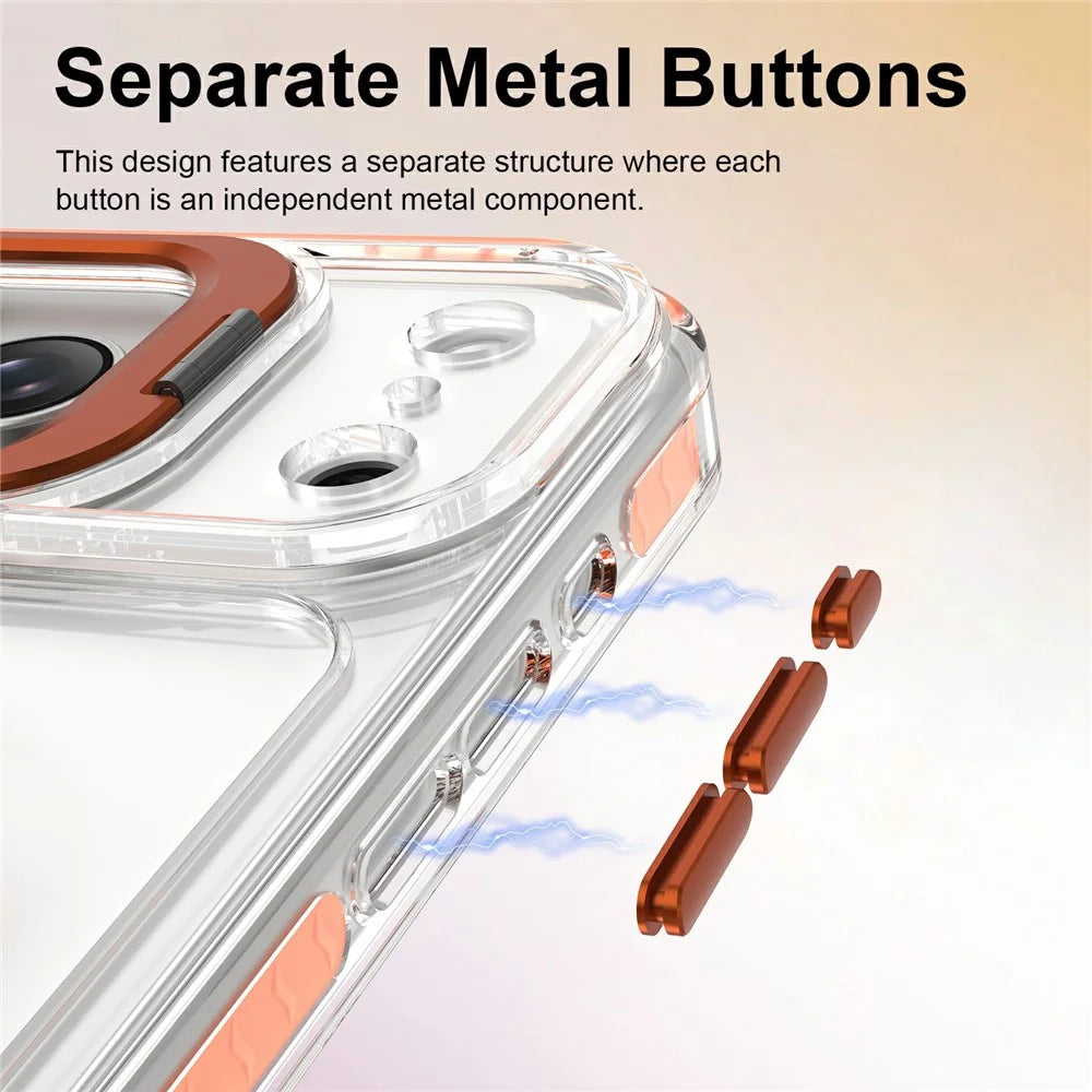 For iPhone 17 Pro Case Metal Camera Kickstand Shockproof Clear PC + TPU Phone Cover - Transparent Orange - 6