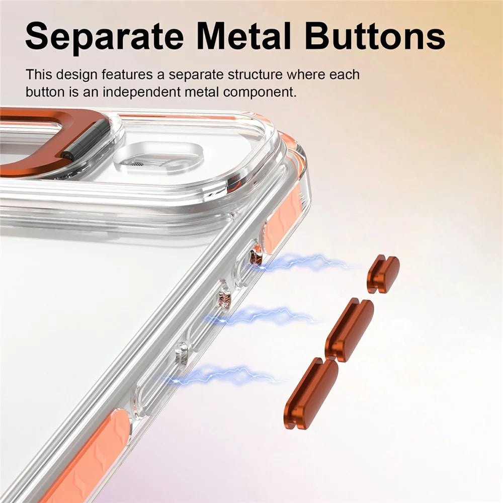 For iPhone Air Case Metal Camera Kickstand Shockproof Clear PC + TPU Phone Cover - Transparent Orange - 6