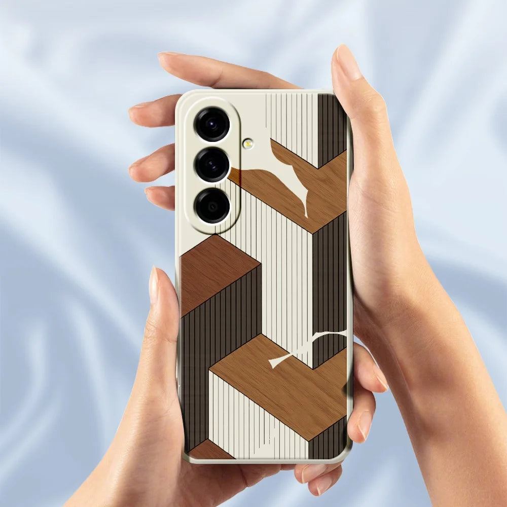 For Samsung Galaxy A37 5G Case Geometric Wood Grain Pattern Printing Straight Edge TPU Phone Back Cover - Beige - 5
