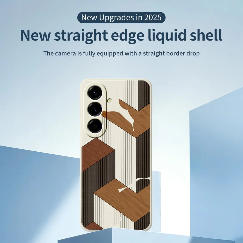 For Samsung Galaxy A57 5G Case Geometric Wood Grain Pattern Printing Straight Edge TPU Phone Back Cover - Beige - 2