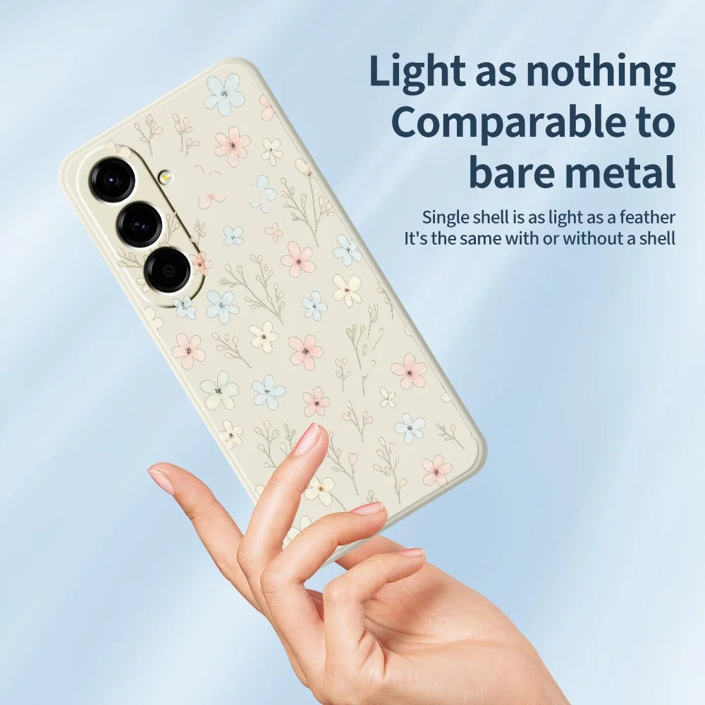 For Samsung Galaxy A27 5G Case Small Flower Branches Pattern Printing Straight Edge TPU Phone Back Cover - Beige - 3