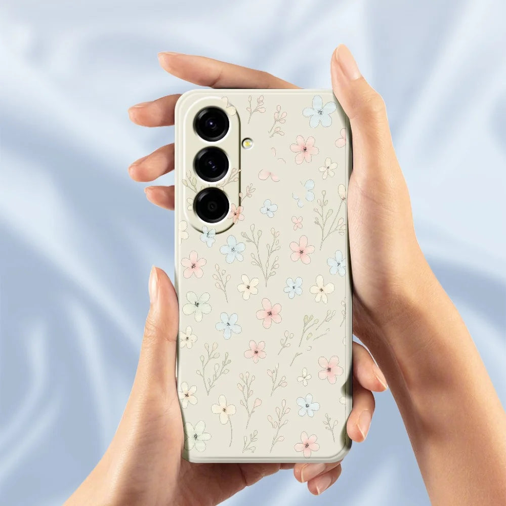 For Samsung Galaxy A27 5G Case Small Flower Branches Pattern Printing Straight Edge TPU Phone Back Cover - Beige - 5