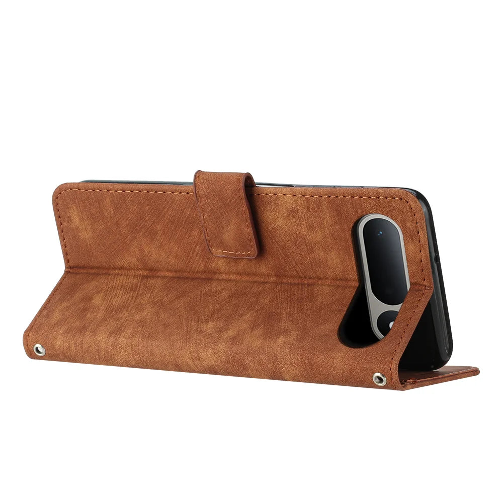 For TECNO Spark 50 5G Stand Case Imprinted Lines Leather Phone Cover - Brown - 2