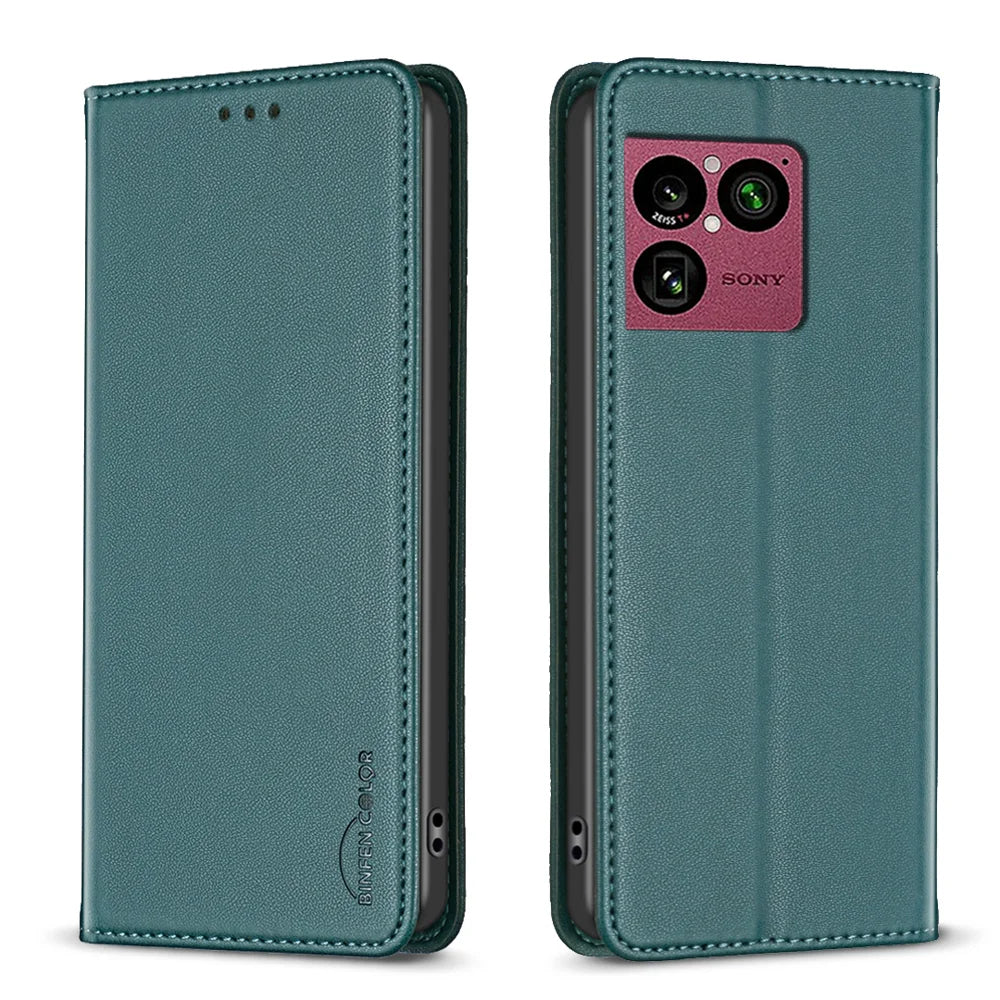 BINFEN COLOR for Sony Xperia 1 VIII Leather Case  BF18 Phone Stand Cover with Card Slots - Green - 1