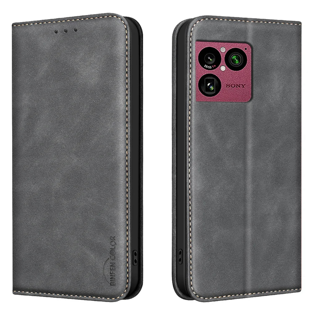 BINFEN COLOR for Sony Xperia 1 VIII RFID Blocking Calf Texture PU Leather Phone Cover - Black - 1