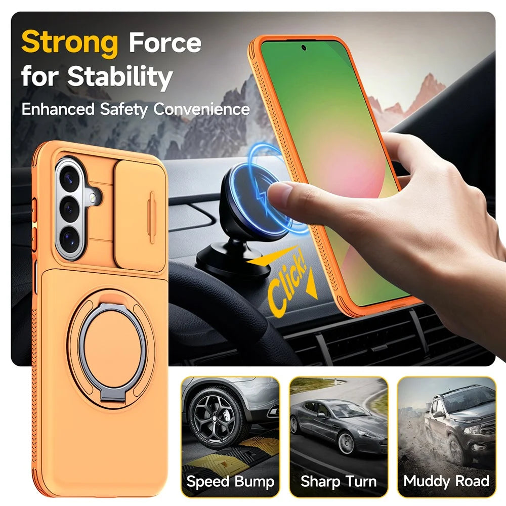 Phone Case For Samsung Galaxy A37 5G / A36 5G / A56 5G / A27 5G Slide Camera Cover Kickstand TPU + PC Protective Shell with Card Holder - Orange - 2