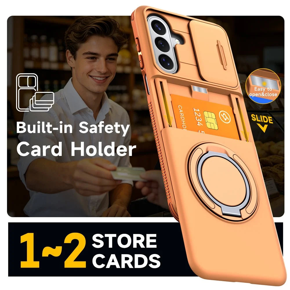 Phone Case For Samsung Galaxy A37 5G / A36 5G / A56 5G / A27 5G Slide Camera Cover Kickstand TPU + PC Protective Shell with Card Holder - Orange - 5