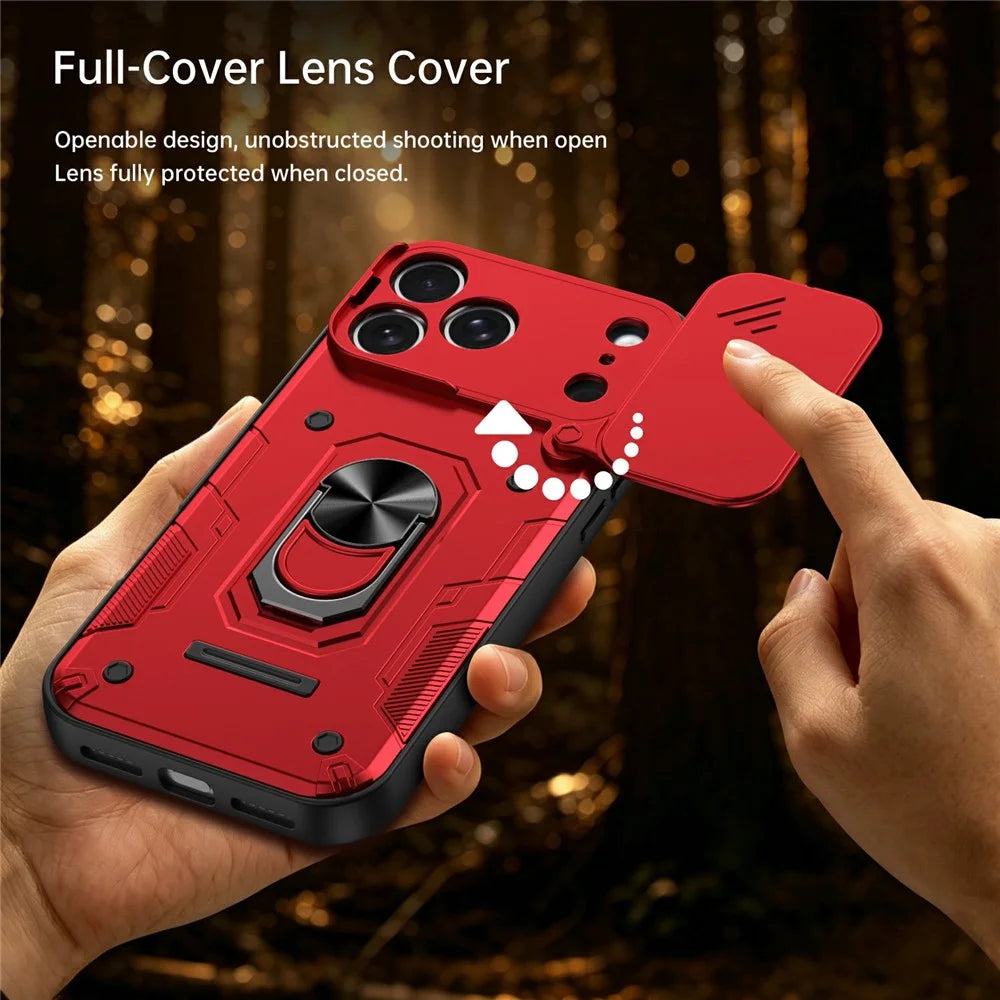 For iPhone 17 Pro Magnetic Case Sliding Lens Cover PC + TPU Phone Shell with Tempered Glass Film - Red - 5