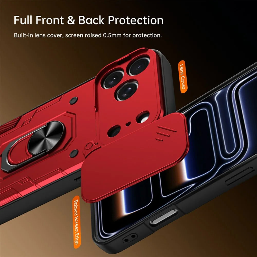 For iPhone 17 Pro Magnetic Case Sliding Lens Cover PC + TPU Phone Shell with Tempered Glass Film - Red - 7