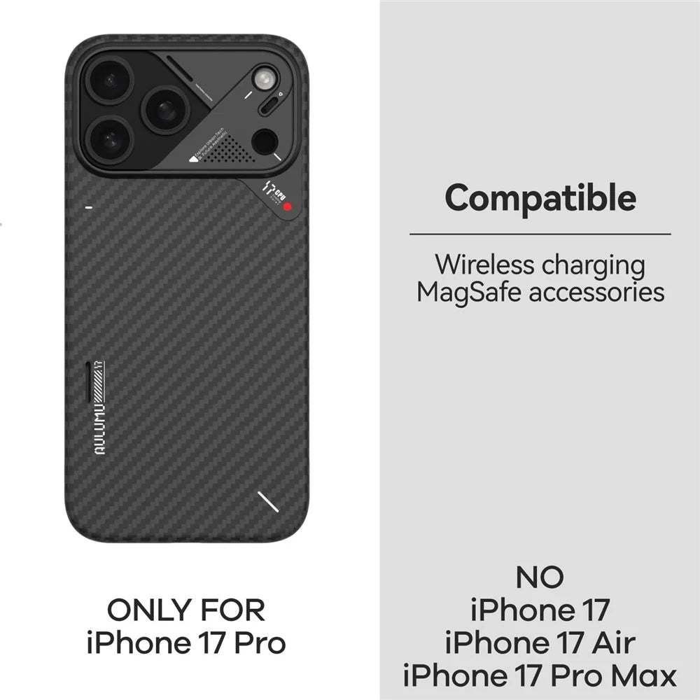 AULUMU For iPhone 17 Pro Aramid Fiber Case Ultra Thin Magnetic Phone Cover with Real-Time Temperature Monitoring - Black - 3