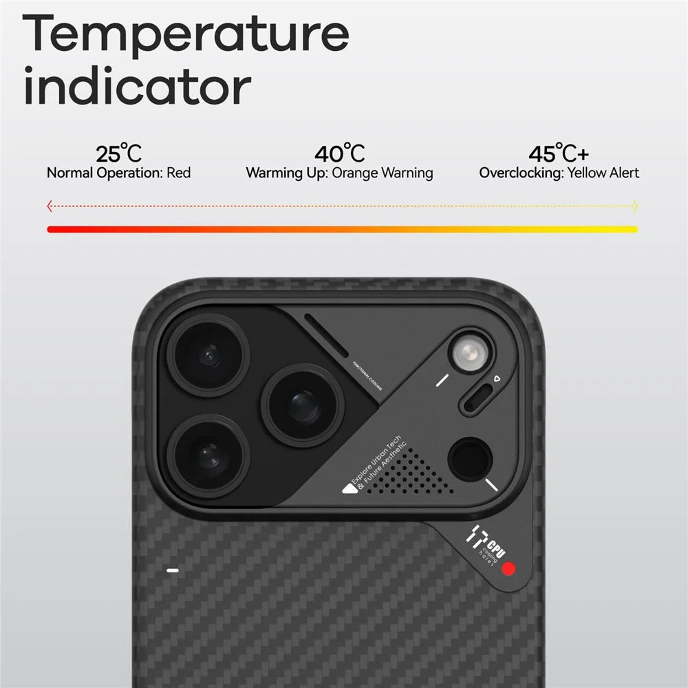 AULUMU For iPhone 17 Pro Aramid Fiber Case Ultra Thin Magnetic Phone Cover with Real-Time Temperature Monitoring - Black - 6