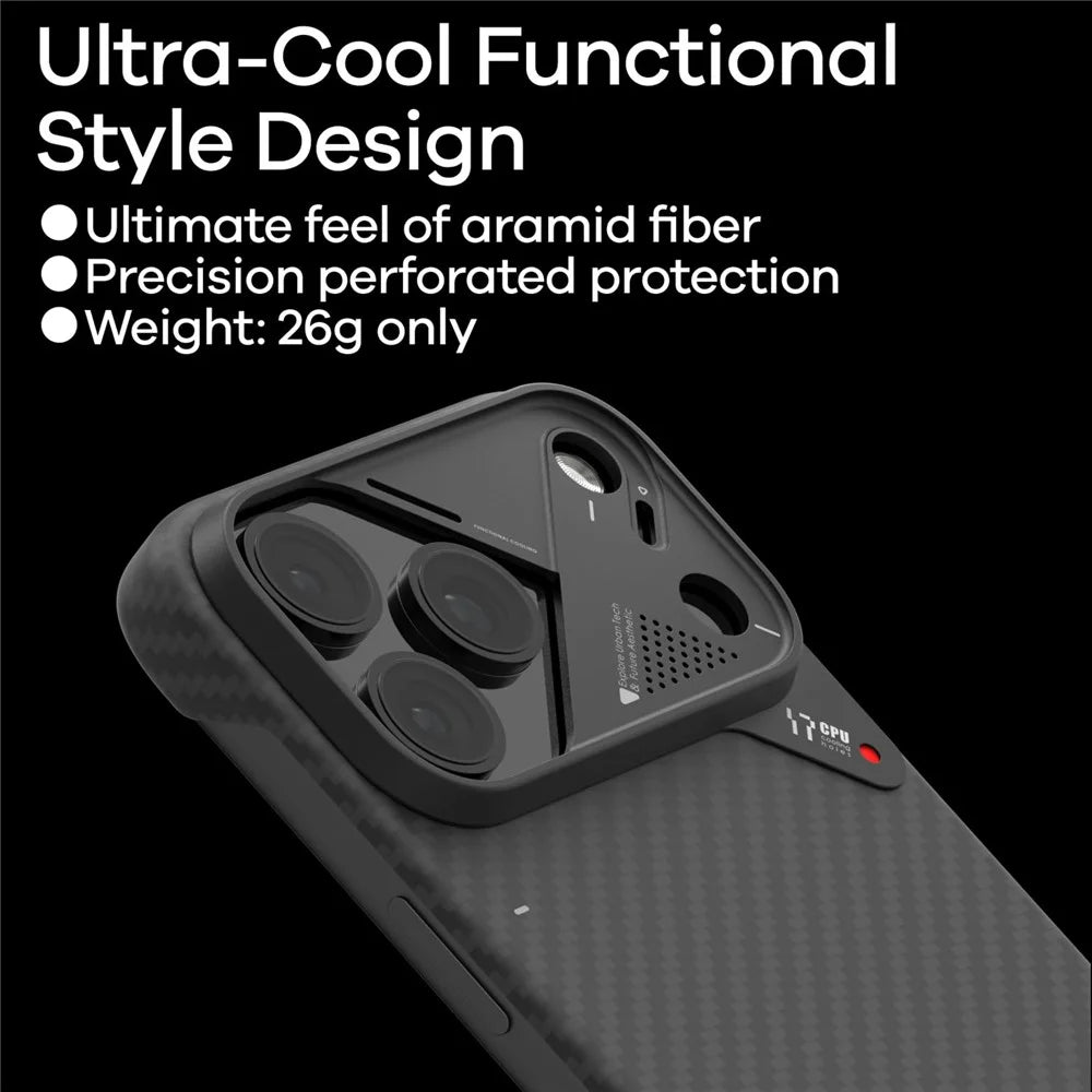 AULUMU For iPhone 17 Pro Aramid Fiber Case Ultra Thin Magnetic Phone Cover with Real-Time Temperature Monitoring - Black - 7