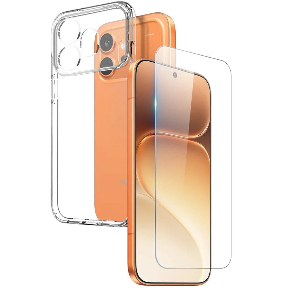 NORTHJO For Honor 600 5G Case Soft TPU Clear Phone Cover with Tempered Glass Screen Protector (Fingerprint Unlock) - Transparent - 1