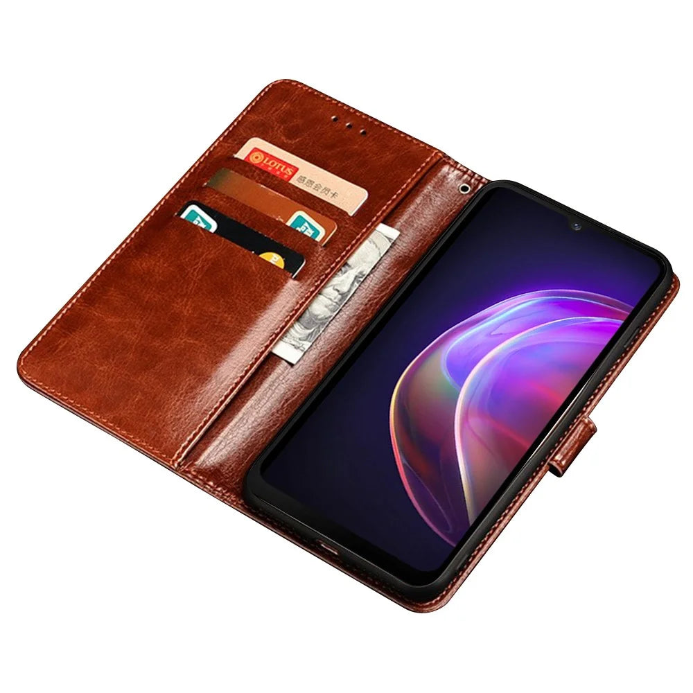 IDEWEI For vivo X90 Pro 5G Stand Feature Crazy Horse Texture PU Leather Flip Wallet Cover Phone Shell Shockproof Protective Case - Brown - 2