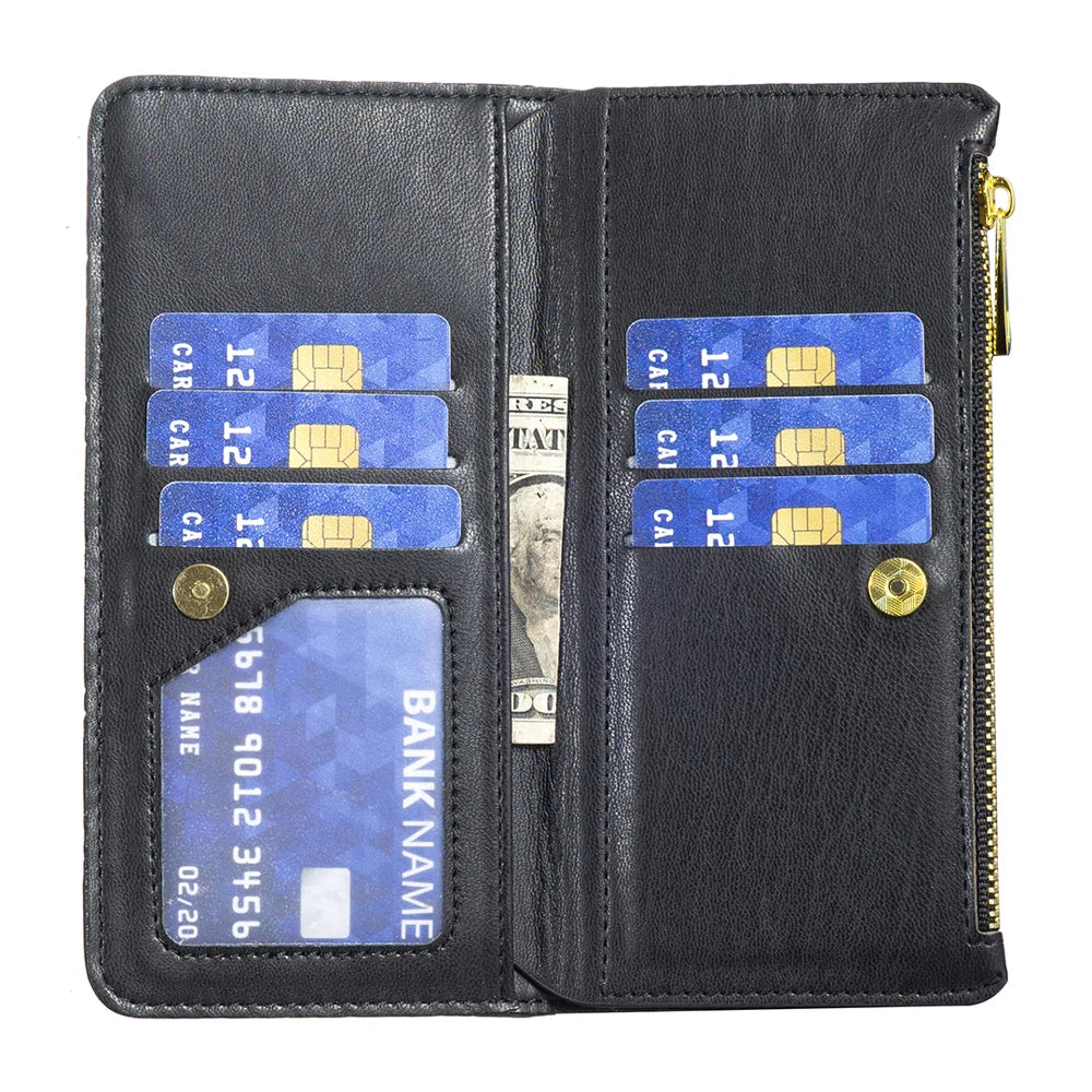 BINFEN COLOR for Samsung Galaxy A26 5G BF Style-15 Leather Case Zipper Pocket Rhombus Phone Cover - Black - 4