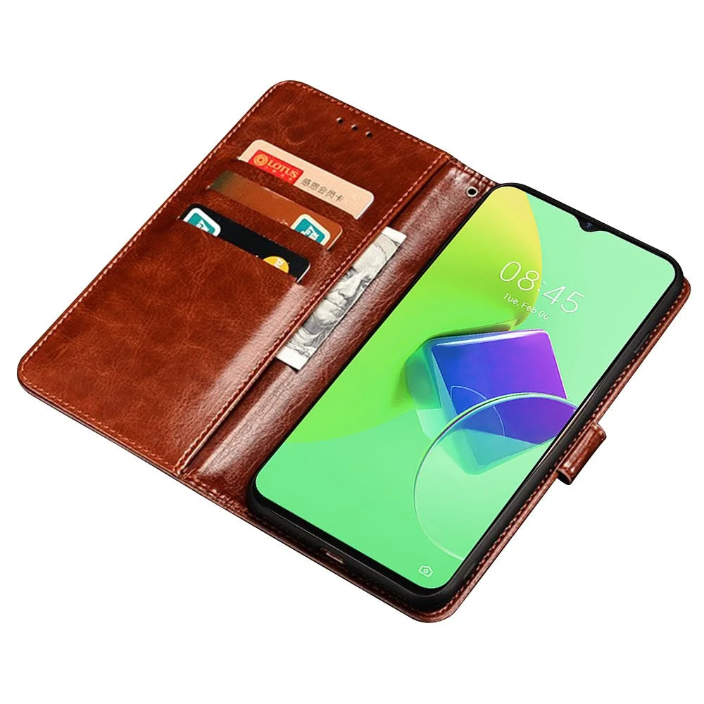 IDEWEI For TECNO Camon 19 4G / 19 Pro 4G Case Shockproof Crazy Horse Texture PU Leather Flip Stand Wallet Cover - Brown - 2
