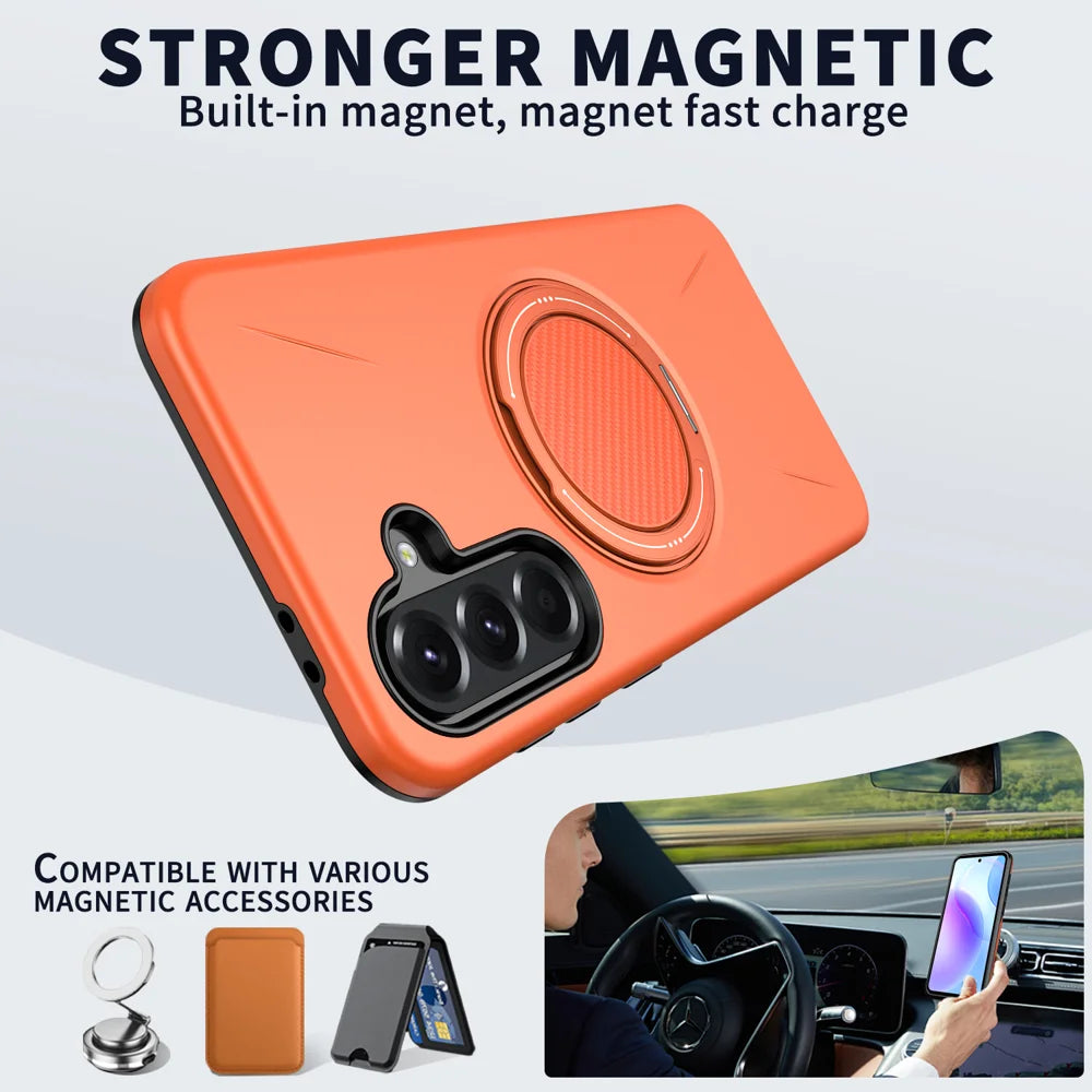 For Samsung Galaxy A27 5G Magnetic Case Rotating Kickstand TPU + PC Phone Cover - Orange - 2