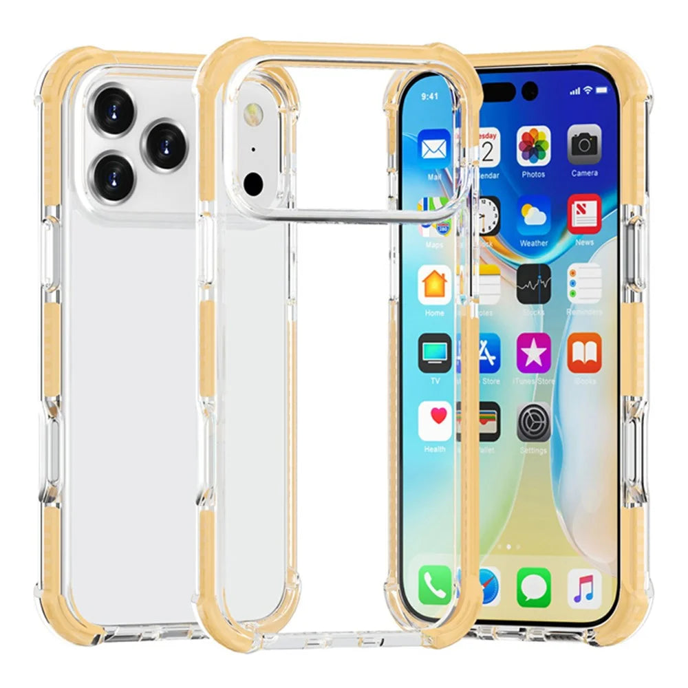For iPhone 18 Pro Max / 17 Pro Max Case Four Corners Anti Drop Clear TPU + TPE + PC Phone Cover - Transparent Yellow - 1