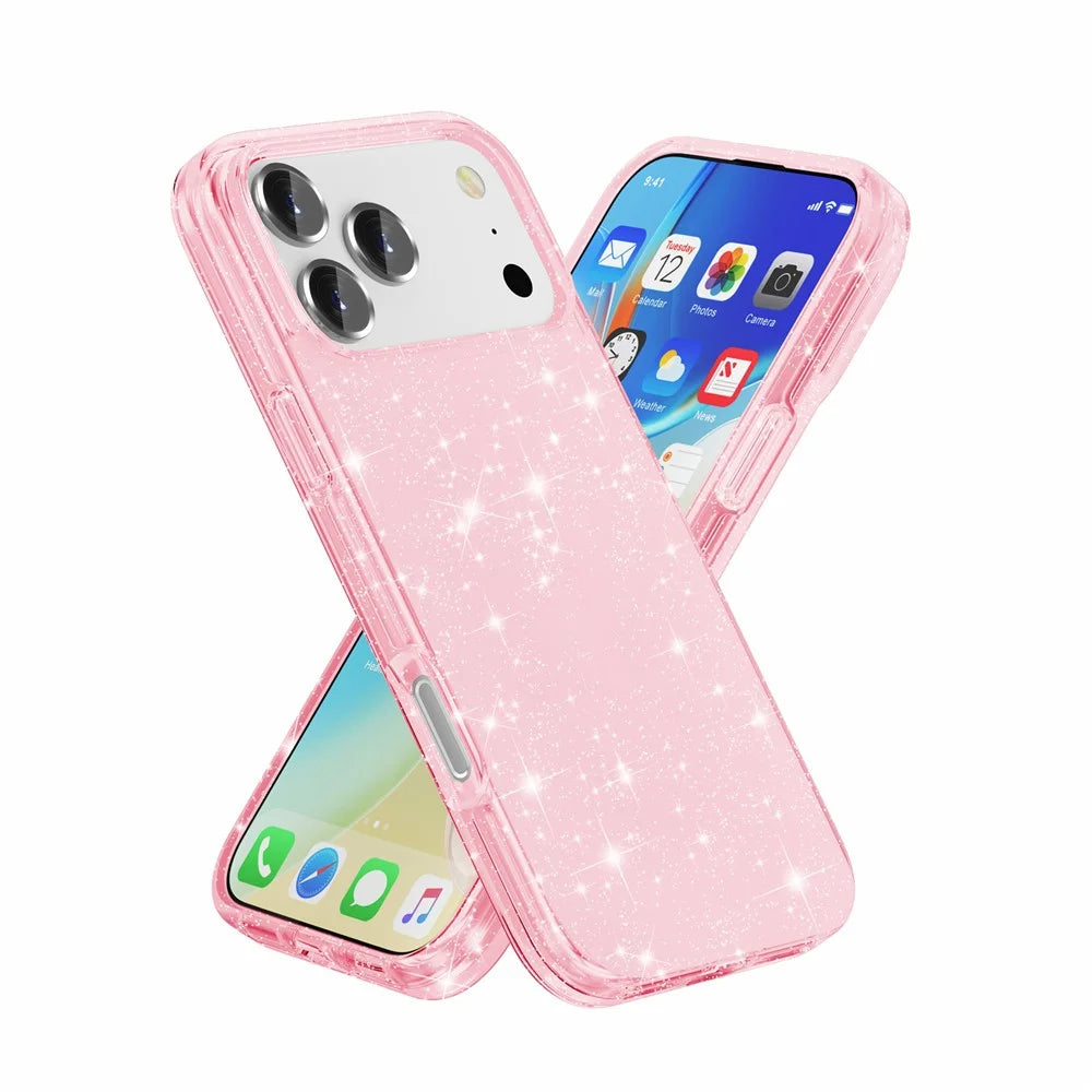 For iPhone 18 Pro Max / 17 Pro Max Case Sparkly Powder Glitter Shiny Soft TPU + Hard PC Back Cover - Pink - 2