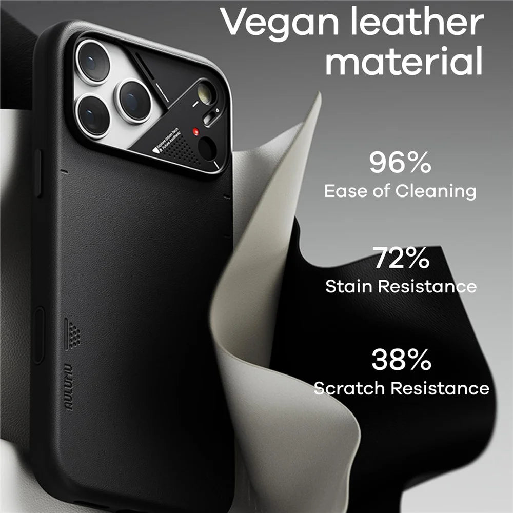AULUMU A17 for iPhone 17 Pro Max Magnetic Case Biodegradable Vegan Leather + PC Phone Cover - Black - 3
